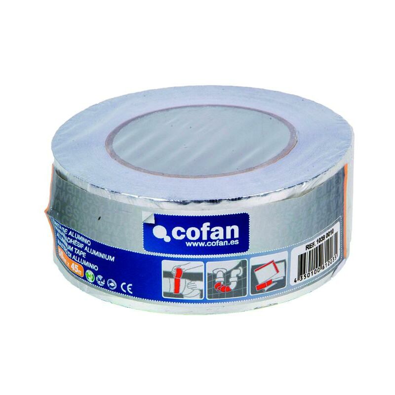 Cofan - cinta de aluminio 30 micras 75 mm x 45 m , Cinta con una capa de aluminio de 30 micras de grosor y con adhesivo acrílico extremadamente