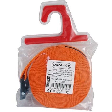 cinta de amarre. poliéster. hebilla metálica. naranja. tipo trinquete. ancho 25mm - patacho