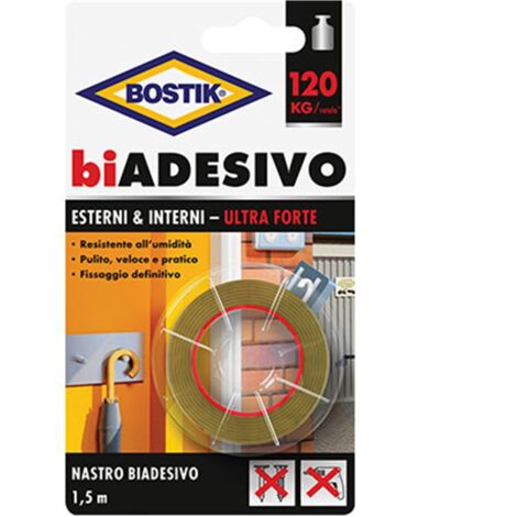 Cinta de doble cara Bostik para interiores y exteriores, ancho 19 mm y largo 1,5 ml