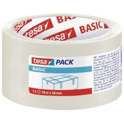 Cinta de embalaje autoadhesiva de PP TESA BASIC, transparente, 50 m x 48 mm