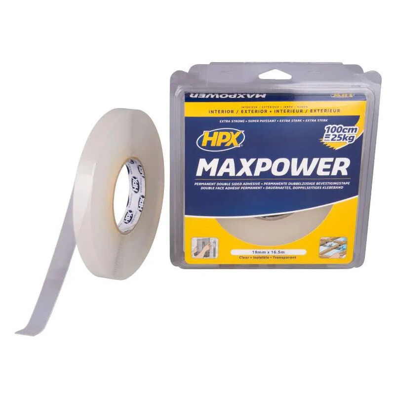 

Cinta de MAX POWER transparente, de doble cara 19m x 5m