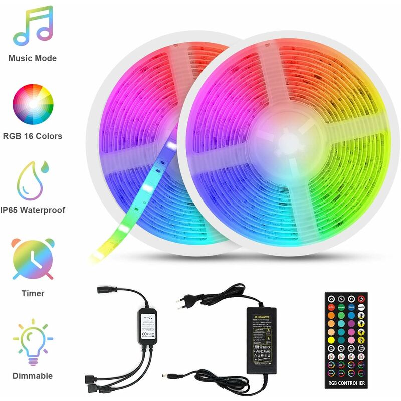 

Cinta de música LED tira de LED 10M (5M * 2) 5050 RGB IP65 Tira de LED autoadhesiva de luz multicolor con decoración de control remoto para