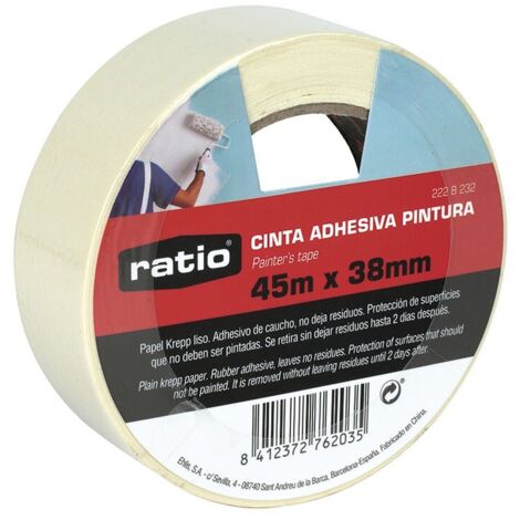 Cinta de pintor adhesiva Krepp liso 38 mm. x 45m.