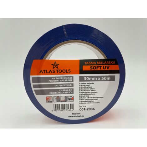 Cinta de pintura suave azul ATLAS TOOLS PRO, protecci贸n UV de 14 d铆as, 30 mm/50 m