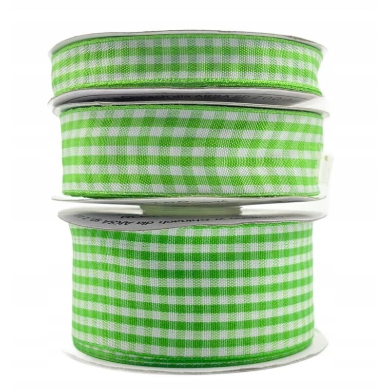 Cinta de satén a cuadros verde, rollo de 38 mm y 22 m para decoración.