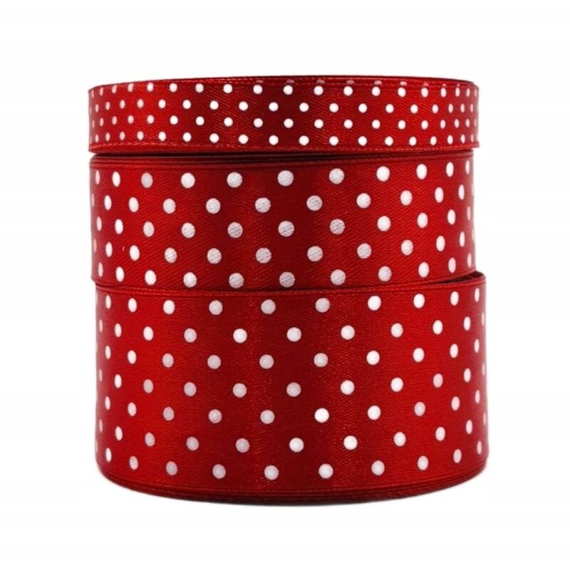 Cinta de satén de lunares roja, rollo de 38 mm y 22 m para decoración