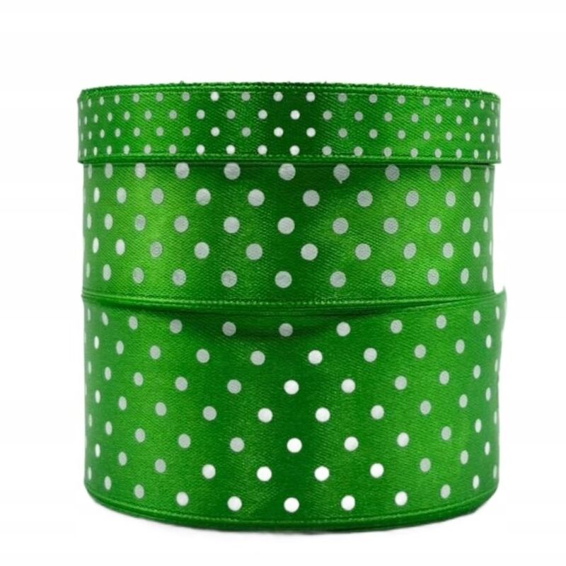 Cinta de satén de lunares verde, rollo de 25 mm y 22 m para decoración