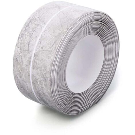 Cinta de sellado impermeable (gris mármol), 4 cm x 3,2 m, para cocina y baño, de PVC, para fregadero, cocina, inodoro y bañera.