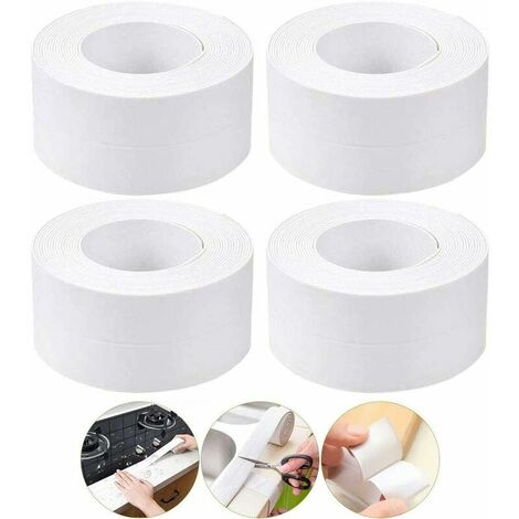 Cinta de sellado resistente al agua y al moho Cinta de calafateo autoadhesiva Tira de sellado autoadhesiva para sello de baño y cocina Cinta de sellado de PVC para ventana/inodoro, 4 piezas