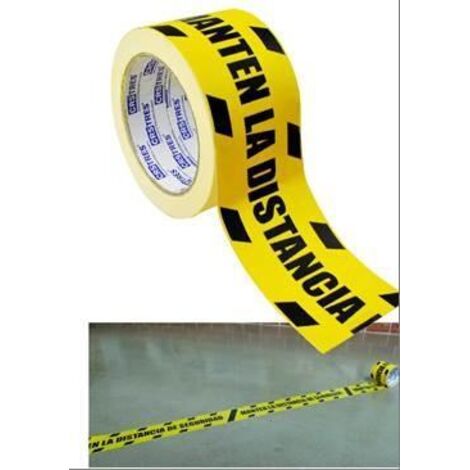 CINTA DE SEÑALIZACIÓN ADHESIVA 72MM X 25METROS AMARILLO/NEGRO MANTENGA LA DISTANCIA