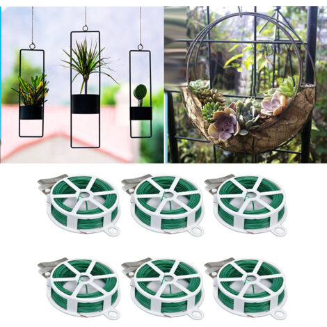 Cinta de sujeción verde para plantas con cabezal de corte integrado (6 piezas, 20 m) – Cinta flexible de PP+hierro para jardín, ideal para asegurar plantas trepadoras, arbustos y soportes florales.