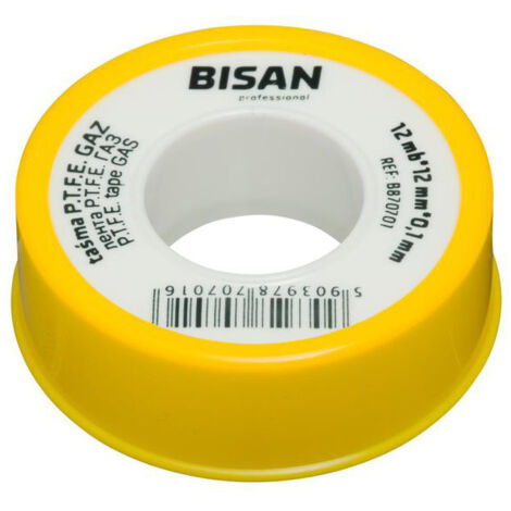 Cinta de teflón para juntas de gas PTFE 12 mx 12 mm x 0,1 mm