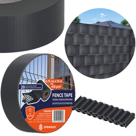 Cinta de Valla PVC de 35m x 4,75 cm 450 g/m2 con 20 Clips, Antracita