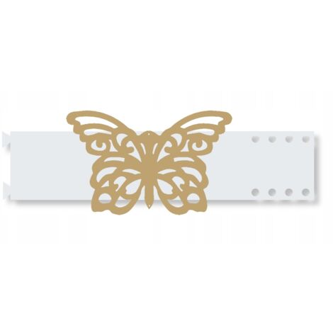 Cinta decorativa para cortinas con anillas de plumas y estampado de mariposas beige.