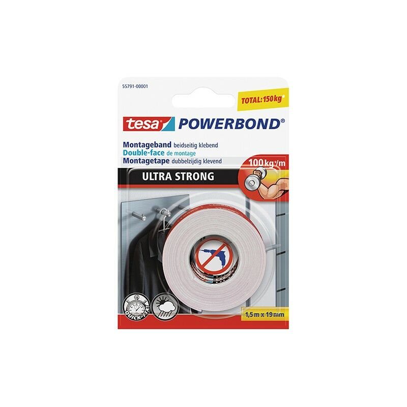 

Cinta doble cara de montaje 1,5 m x 19 mm 55791-00001-00 Powerbond Ultra Strong (por 12) - Tesa