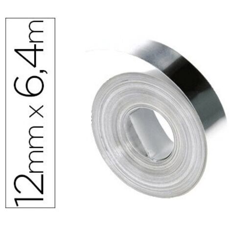 Cinta dymo acero inoxidable 12mm x 6,40mt sin adhesivo para rotuladora