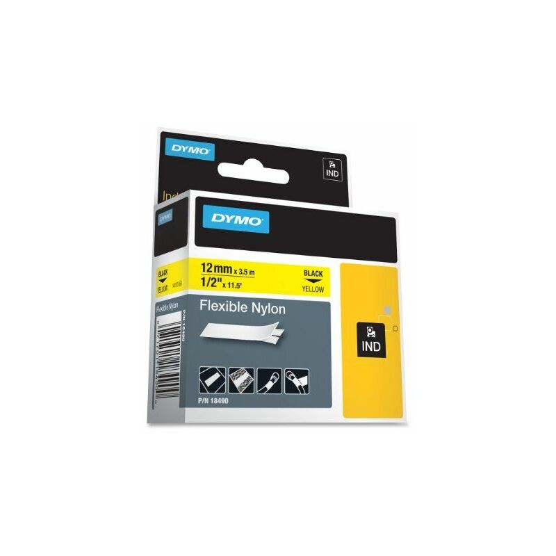 

Cinta de escritura Tape-W.12mm Tape-L.3.5m cinta de nailon flexible negro sobre amarillo DYMO (Por 5)