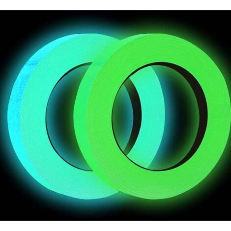 Cinta fluorescente KZQ (rollos de 1 cm x 5 m), autoadhesiva, impermeable, luminosa, reflectante, brilla en la oscuridad, verde y azul verdoso.