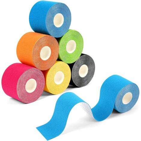 Cinta kinesiológica para deportes, rollo de 6 bandas elásticas impermeables de 3,8 cm x 5 m para soporte muscular, cinta terapéutica elástica para soporte muscular y deportes (3,8 cm x 5 m)