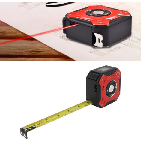 Cinta métrica láser 3 en 1 con ranura transversal + alcance de 40 m + almacenamiento de datos, cinta métrica láser de 5 m para mediciones precisas. Material: ABS, aluminio, negro, rojo.