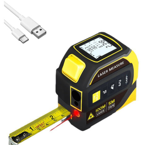 Cinta métrica láser de 5 m, telémetro láser recargable de 100m, retícula láser Pantalla LCD 8 métodos de medición Ángulo electrónico de dos ejes