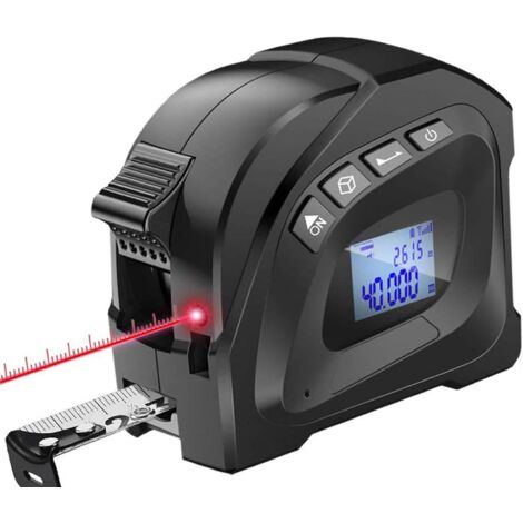 Cinta métrica láser, medidor de distancia digital preciso y recargable con pantalla LCD, medidor láser de 40 m, cinta métrica de 5 m, medición de distancia para área, volumen y Pitágoras.