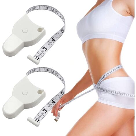 Cinta métrica retráctil de 2 piezas de 150 cm, cinta métrica flexible blanca, cinta métrica de costura, cinta métrica corporal, para coser y medir cintura, caderas, torso y brazos.