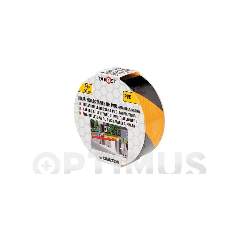 Target - cinta nastro adesivo riflettente prismatico 33 mt x 50 mm -- giallo nero catarifrangente