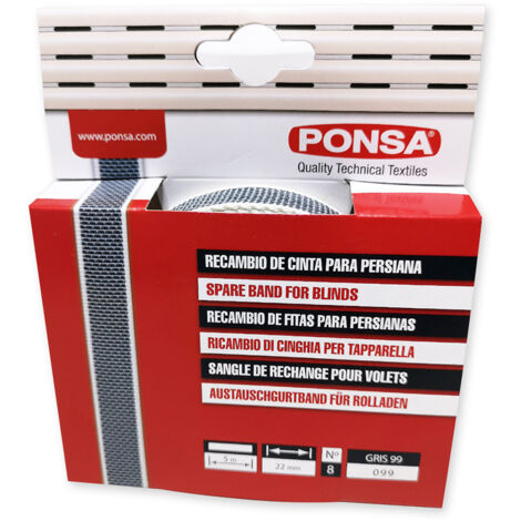 Cinta persiana - 22 mm - 6 m - Gris