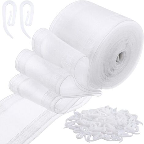 Cinta plegable de nailon corrugado blanco para cortinas (9 metros con 100 ganchos plisados)