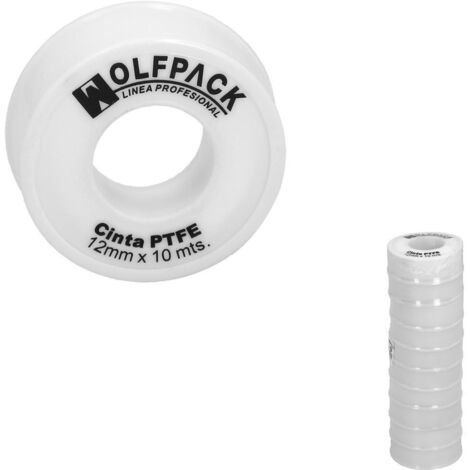 Cinta PTFE Wolfpack 12 mm. x 10 m. (Paquete 10 Rollos)
