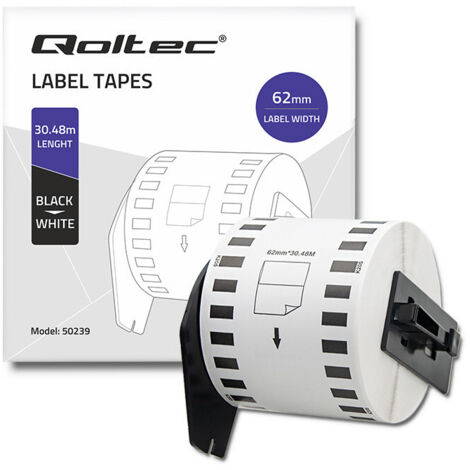 Cinta Qoltec para BROTHER DK-22205  62 mm x 30,48 m  Impresión en blanco y negro  Rollo con asa