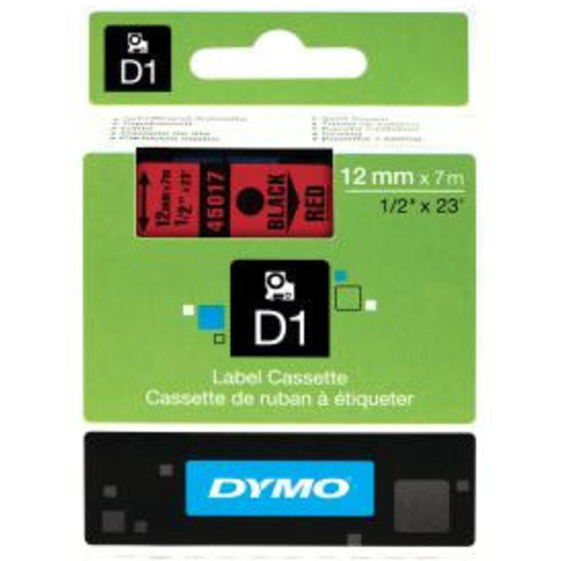 Dymo - D1 Cinta entintador para etiquetadora, Cinta entintador : negro en rojo, Ancho : 12 mm