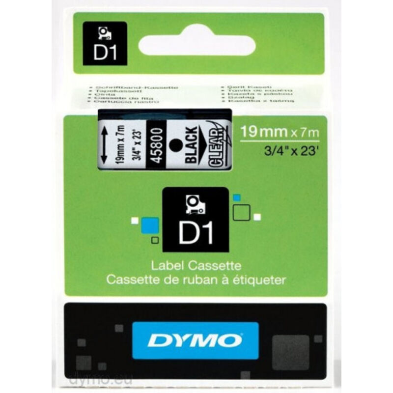 Dymo - Cinta para rotular D1 anchura 19 mm negro sobre transparente