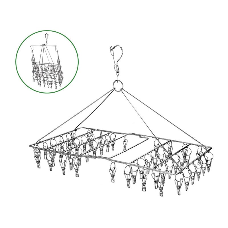 Cintre à chaussettes pour corde à linge, étendoir à vêtements, sèche-chaussettes pliable, 52 clips, sèche-chaussettes pliable en acier inoxydable