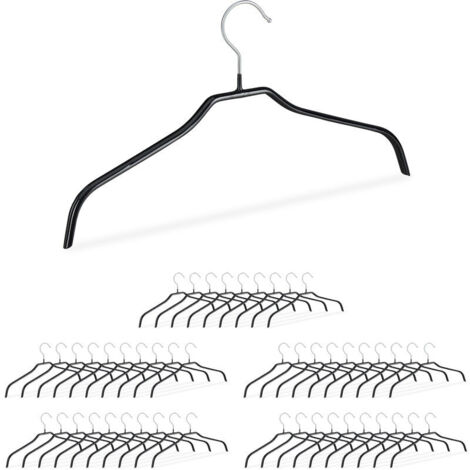 Cintre antidérapant en set 50, Revêtement caoutchouc, Cintres métal chemises, 42 cm, noir