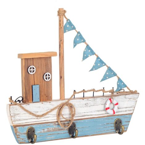 Cintre bateau décoratif avec 3 boutons pour suspendre vêtements, accessoires et plus encore - Porte-manteau original pour enfants et adultes