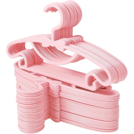 Cintre Bébé - Plastique Souple - 11 x 6,2 Pouces - Crochet Standard  3,3 cm - Épaules Arrondies - Anti-Dérapant - Lot de 100 - Rose