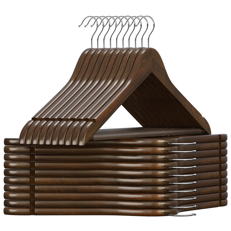 Cintre Bois, Lot de 20, avec Encoches Antiglisse, Barre Antiglisse pour Pantalons, Crochet Pivotant 360°, pour Costumes, Chemises, Manteaux, Brou de