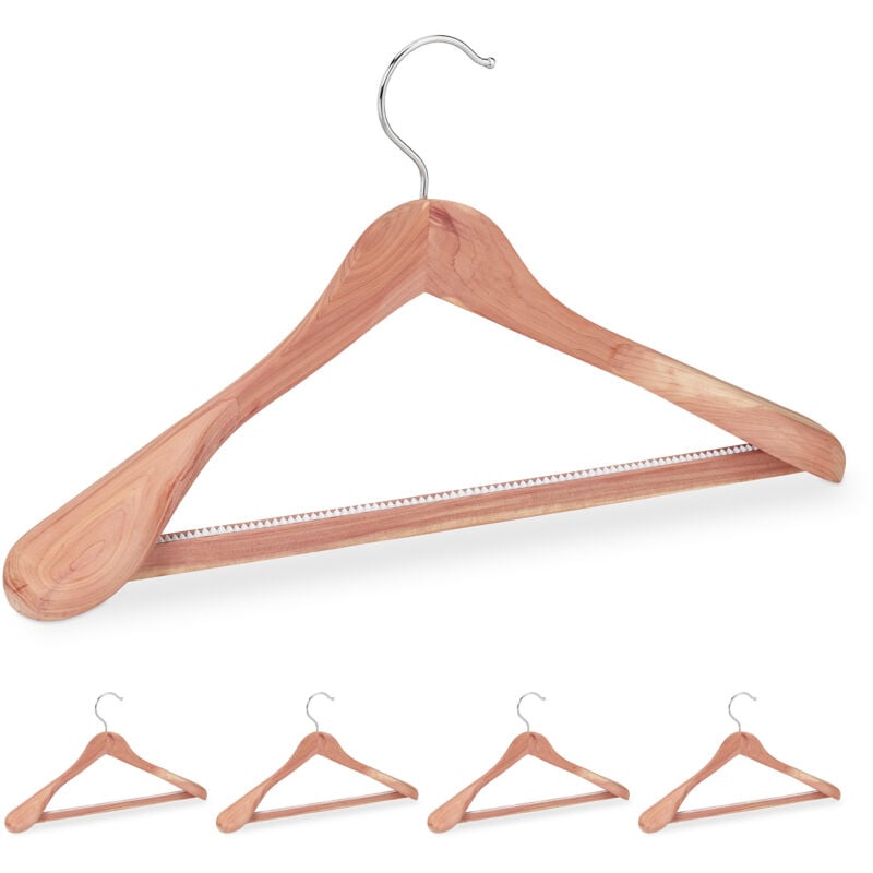 Cintre costume bois de cèdre, lot de 10, cintre traverse pantalon, anti-mites, épaule large, 45 cm, nature