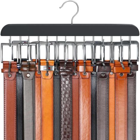 Cintre de Ceinture pour Placard Max 42 Ceintures, Organisateur de Ceinture, Accessoires de Placard avec 14 Crochets, Porte-Ceinture en Bois Robuste pour organiseurs de placards et Rangement