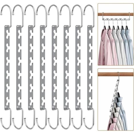 Cintre de rangement métallique argenté en 8 pièces, rangement créatif, cintre rotatif magique.