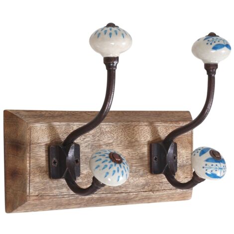Cintre double en bois avec 2 boutons pour décoration murale, porte-manteau rustique idéal pour les entrées et les couloirs