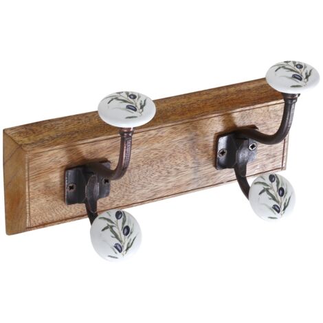 Cintre en bois avec 2 boutons olive pour suspendre des vêtements, des accessoires et la décoration de la maison