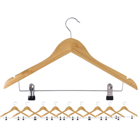 Cintre en bois Henryk avec pinces, lot de 10