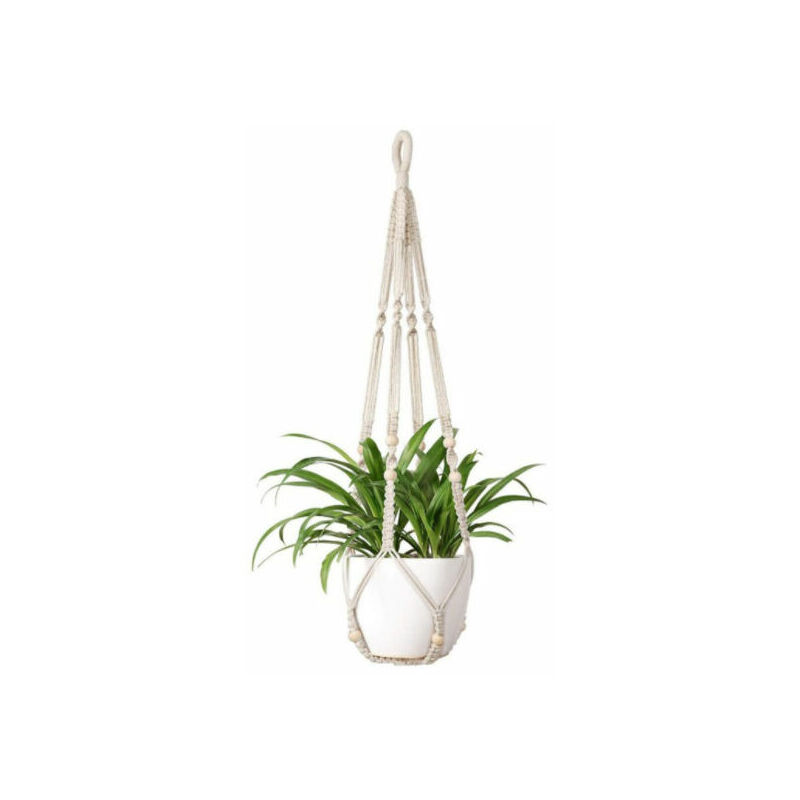 Jalleria - Cintre en macramé pour plantes d'intérieur à suspendre avec perles en bois Support de pot de fleurs décoratif sans glands pour intérieur