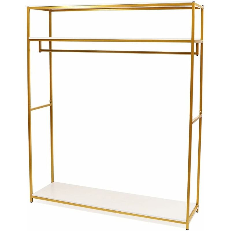 Cintre en or avec étagères cintre en métal avec étagères cintre amovible Support indépendant multifonctionnel (150 x 40 x 180 cm)