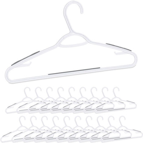 Cintre en plastique bandes antidérapantes set de 20 encoche traverse porte-cravate, blanc
