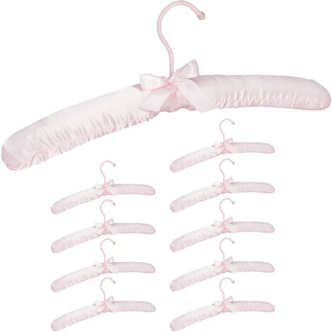 Cintre en satin, Set de 10, Cintre rembourré doux pour vestes, Crochet rotatif 360°, 38 cm, noeud, rose
