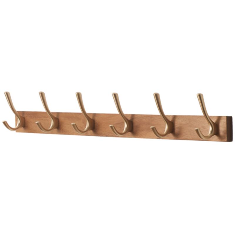 Cintre mural en bois, 6 crochets en bois massif, patère en bois, patère murale en bois (66 cm)